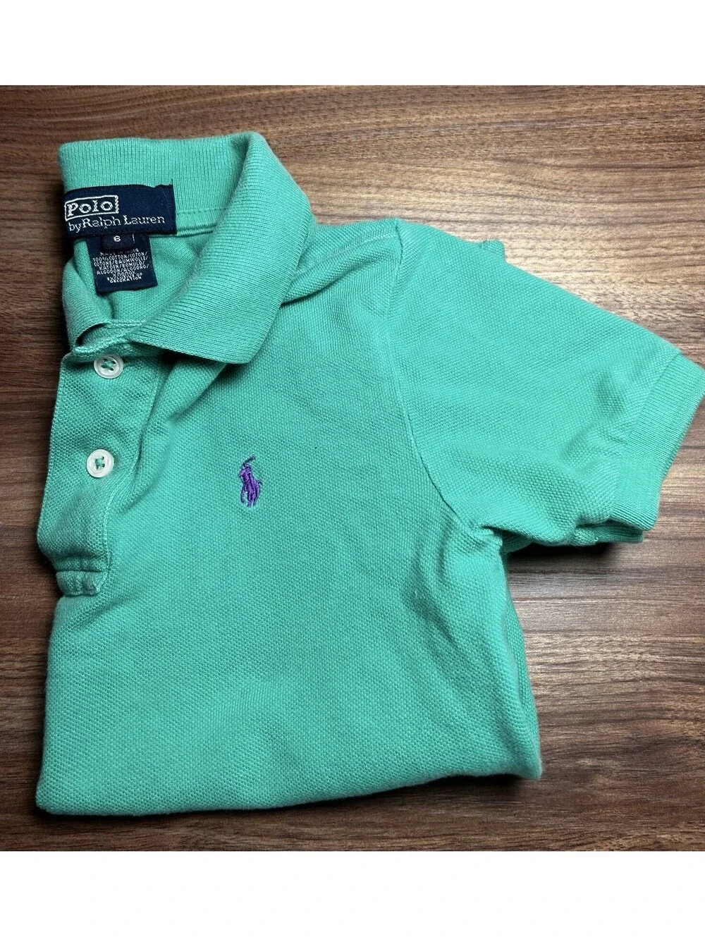 Ralph Lauren Vintage Silver/Blue Label Light Green Polo Purple Horse Boys Size 6